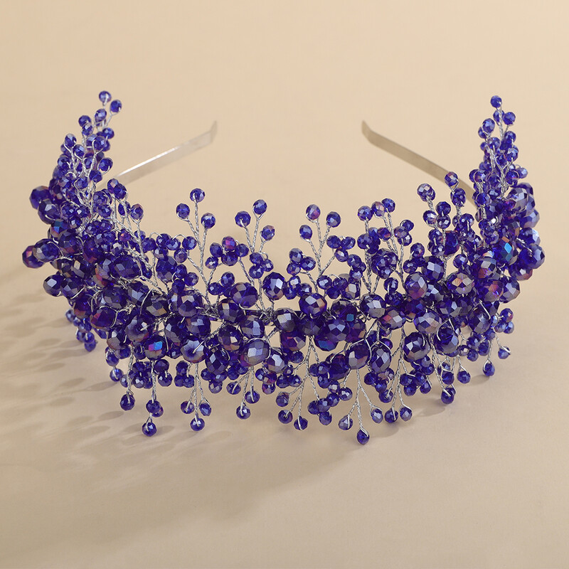 Bandita de mireasa cristal rosu Coroana Verde Albastru Accesorii pentru par de nunta Bijuterii Casca neagra pentru femei Tiara de mireasa rosu vin