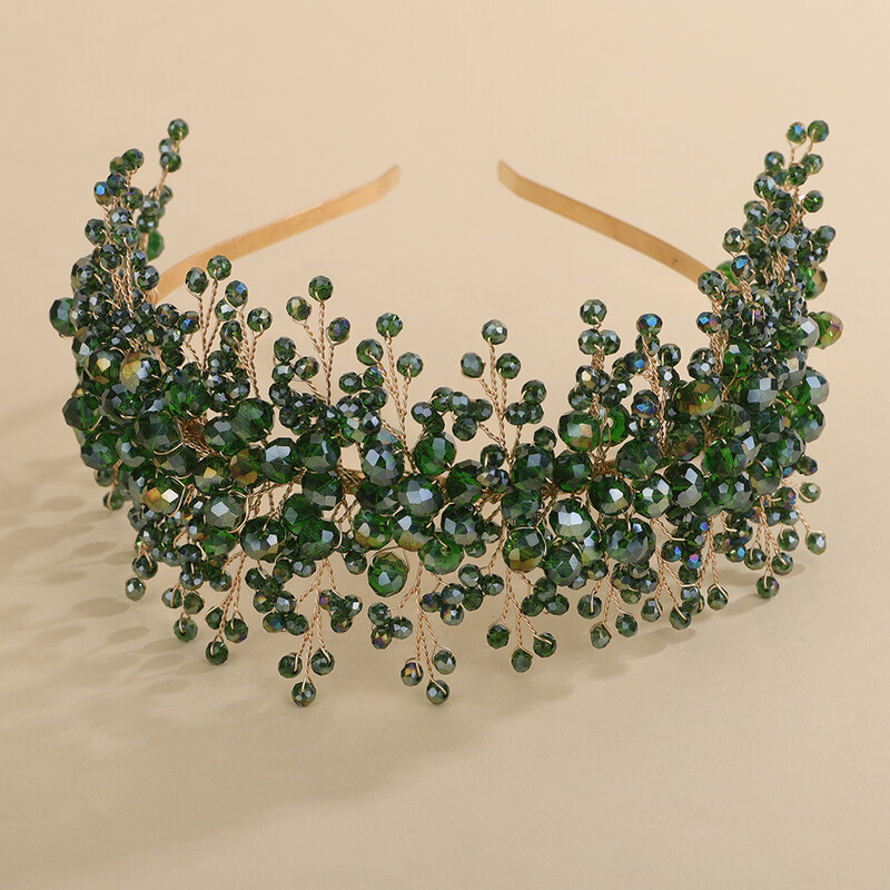 Bandita de mireasa cristal rosu Coroana Verde Albastru Accesorii pentru par de nunta Bijuterii Casca neagra pentru femei Tiara de mireasa rosu vin