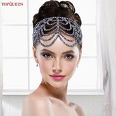 TOPQUEEN Trake za kosu s kristalnim kićankama Traka za glavu Vjenčani ukrasi za kosu s pokrivenim licem Vjenčani dodaci za kosu SA01-S