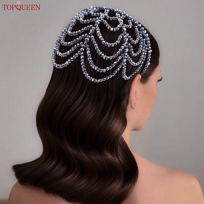TOPQUEEN Trake za kosu s kristalnim kićankama Traka za glavu Vjenčani ukrasi za kosu s pokrivenim licem Vjenčani dodaci za kosu SA01-S