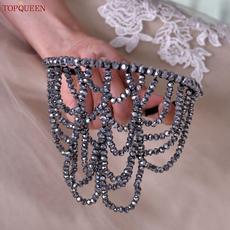 TOPQUEEN Trake za kosu s kristalnim kićankama Traka za glavu Vjenčani ukrasi za kosu s pokrivenim licem Vjenčani dodaci za kosu SA01-S