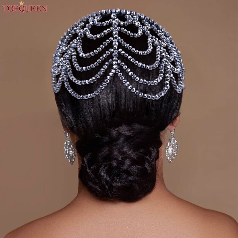 TOPQUEEN Trake za kosu s kristalnim kićankama Traka za glavu Vjenčani ukrasi za kosu s pokrivenim licem Vjenčani dodaci za kosu SA01-S