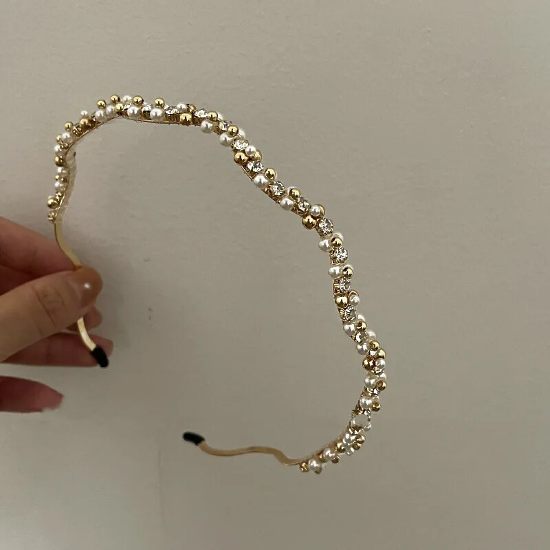 Kifinomult fejpántok Egyszerű retro gyöngy fejpánt Korona fej karika Elegáns női arany fejfedő