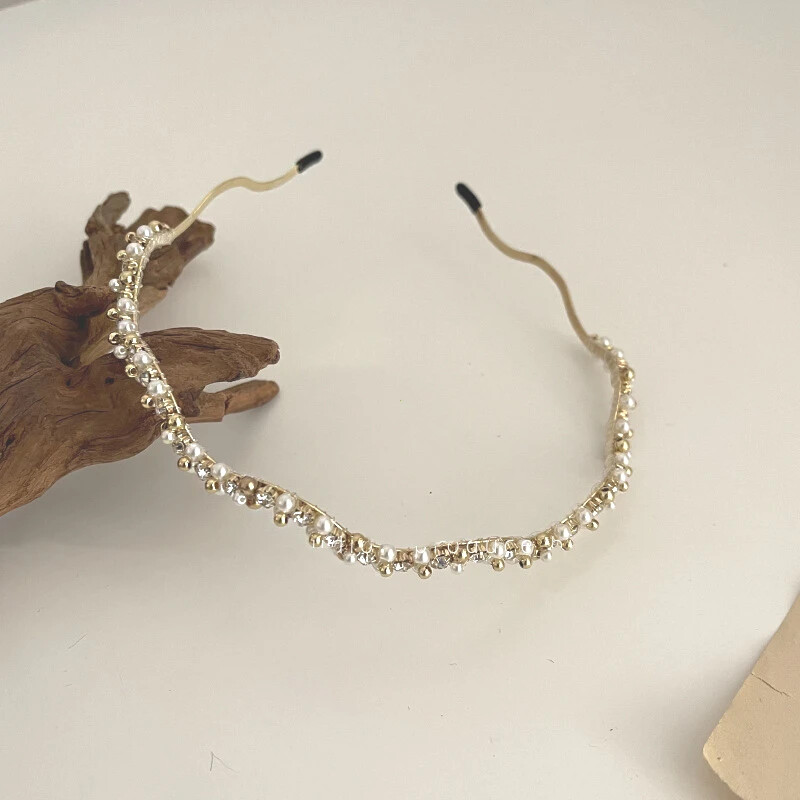 Kifinomult fejpántok Egyszerű retro gyöngy fejpánt Korona fej karika Elegáns női arany fejfedő