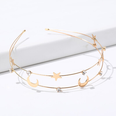 AWAYTR Bandă șic cu stea cu strasuri pentru femei, pentru petrecere, bentita de păr cu mai multe straturi, perle, cerc de păr, lunetă, accesorii de păr pentru fete