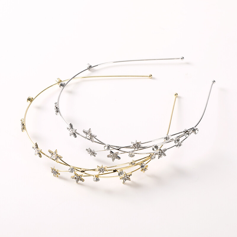 AWAYTR Bandă șic cu stea cu strasuri pentru femei, pentru petrecere, bentita de păr cu mai multe straturi, perle, cerc de păr, lunetă, accesorii de păr pentru fete