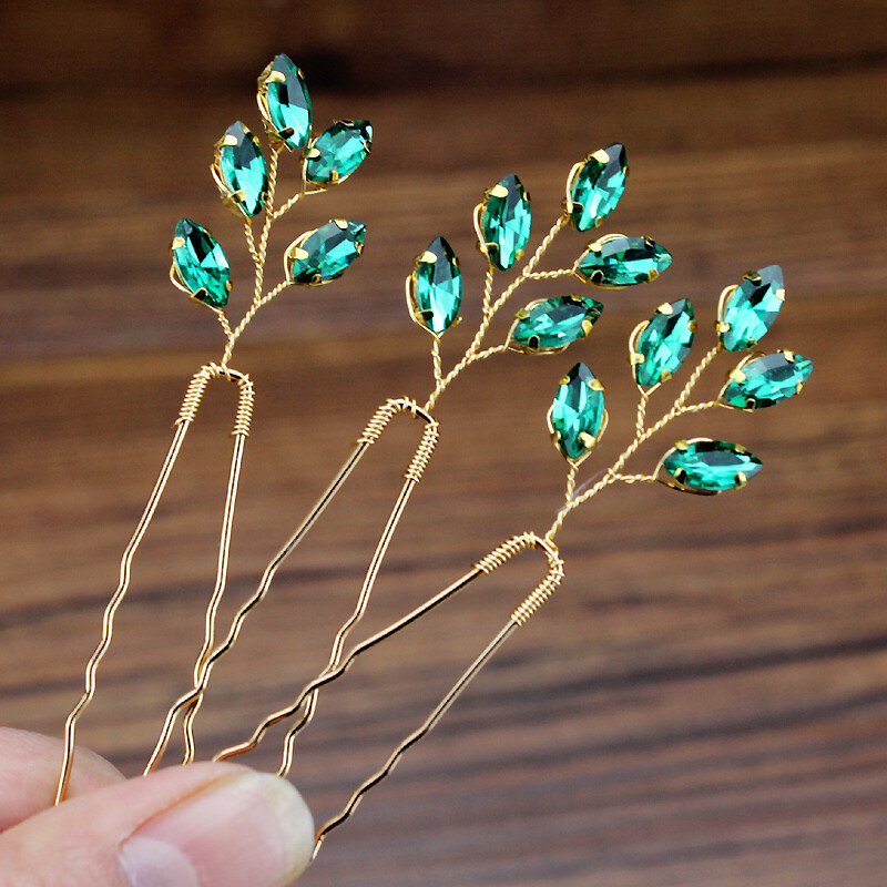 3 bucăți strălucitor, verde, albastru, roșu, cristal, ace de păr de nuntă, ace de păr cu stras, pentru femei, fete, bijuterii de păr lucrate manual