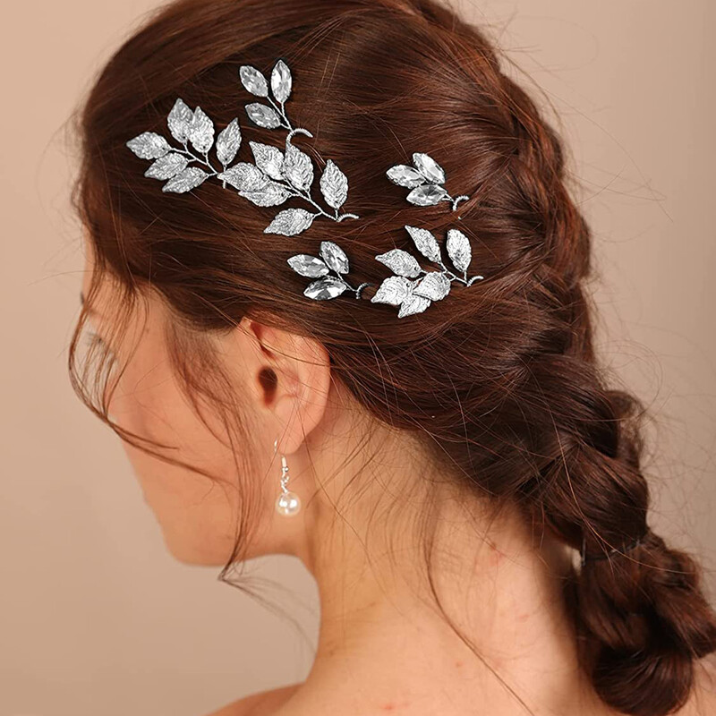 3 buc. Accesorii pentru păr de nuntă de mireasă, frunze de culoare aurie, agrafe de păr pentru femei, bijuterii, accesorii pentru păr de mireasă, cadouri