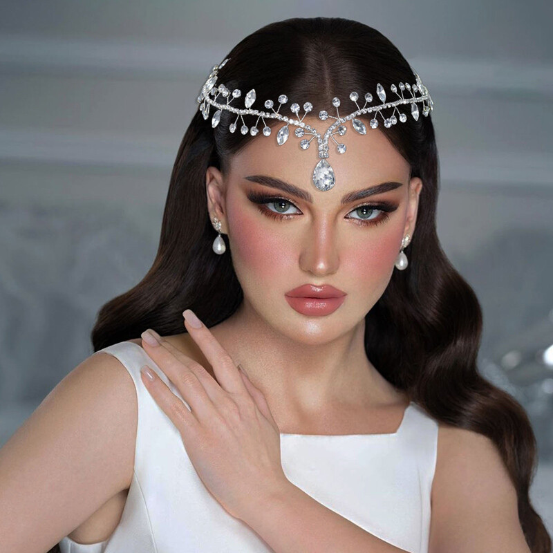 Ornamente pentru păr de nuntă pentru femei Diademi de mireasă, cu strasuri, frunze din aliaj, accesorii pentru cap de nuntă.