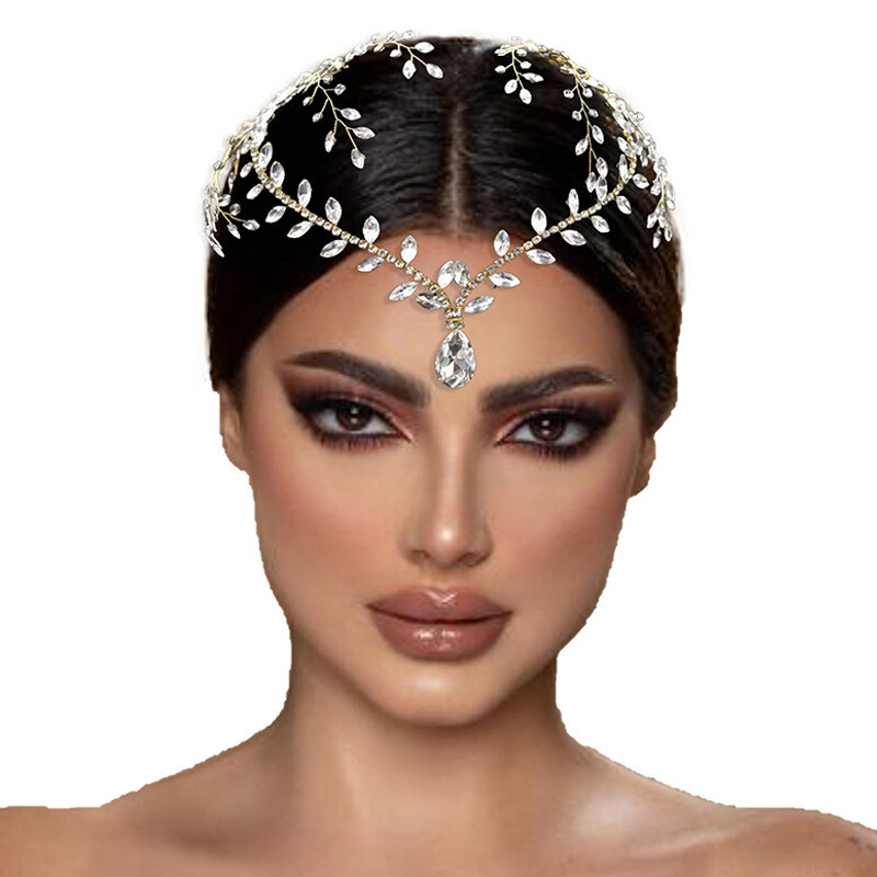 Ornamente pentru păr de nuntă pentru femei Diademi de mireasă, cu strasuri, frunze din aliaj, accesorii pentru cap de nuntă.