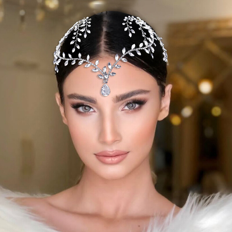Ornamente pentru păr de nuntă pentru femei Diademi de mireasă, cu strasuri, frunze din aliaj, accesorii pentru cap de nuntă.