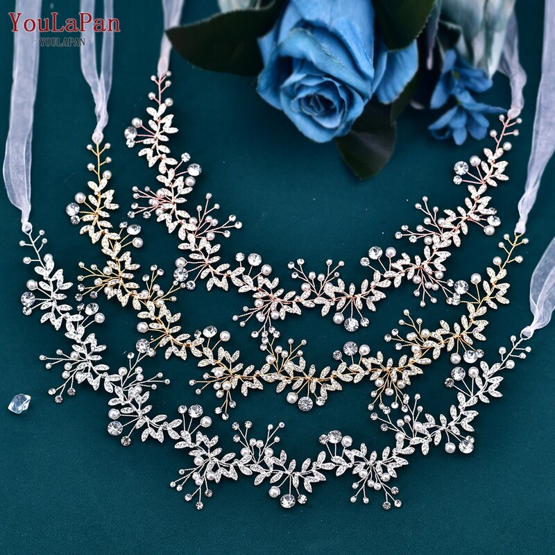 TOPQUEEN Tiara de nuntă Bride pentru păr Bijuterii de păr pentru petrecere Bentite cu strasuri pentru femeie Nuntă Accesorii pentru păr de mireasă