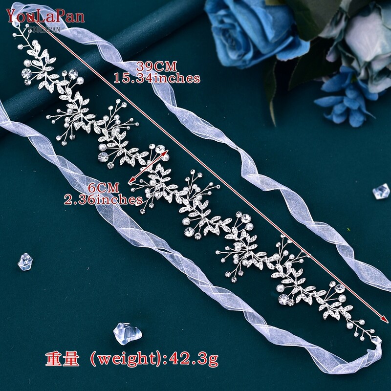 YouLaPan 3 farby Svadobná čelenka s kamienkami, nevesta, vlasové doplnky, zliatinové listy, dámske vlasy, vinič, čelenka, svadobné vlasové šperky