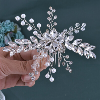 A83 Accesorii pentru păr de nuntă de modă Frunze din aliaj Agrafe de păr de mireasă pentru femei Piese pentru cap lucrate manual cu strasuri de mireasa