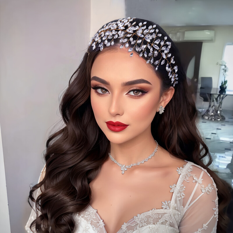 Headkandy Hair, elegantă, cu strasuri, bentiță de mireasă, bijuterii de păr de nuntă, lucrate manual, argint și aur, cască de mireasă, manual H237