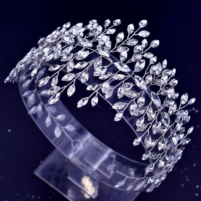 Headkandy Hair, elegantă, cu strasuri, bentiță de mireasă, bijuterii de păr de nuntă, lucrate manual, argint și aur, cască de mireasă, manual H237