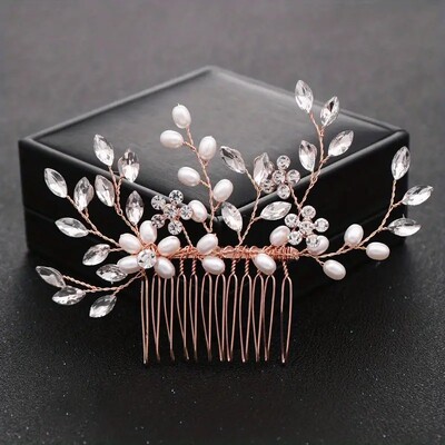 Menyasszonyi hajfésű esküvői fejdísz Arany és ezüstös hajfésű Faux Pearl hajfésű strasszkristály hajfésű esküvői haj A