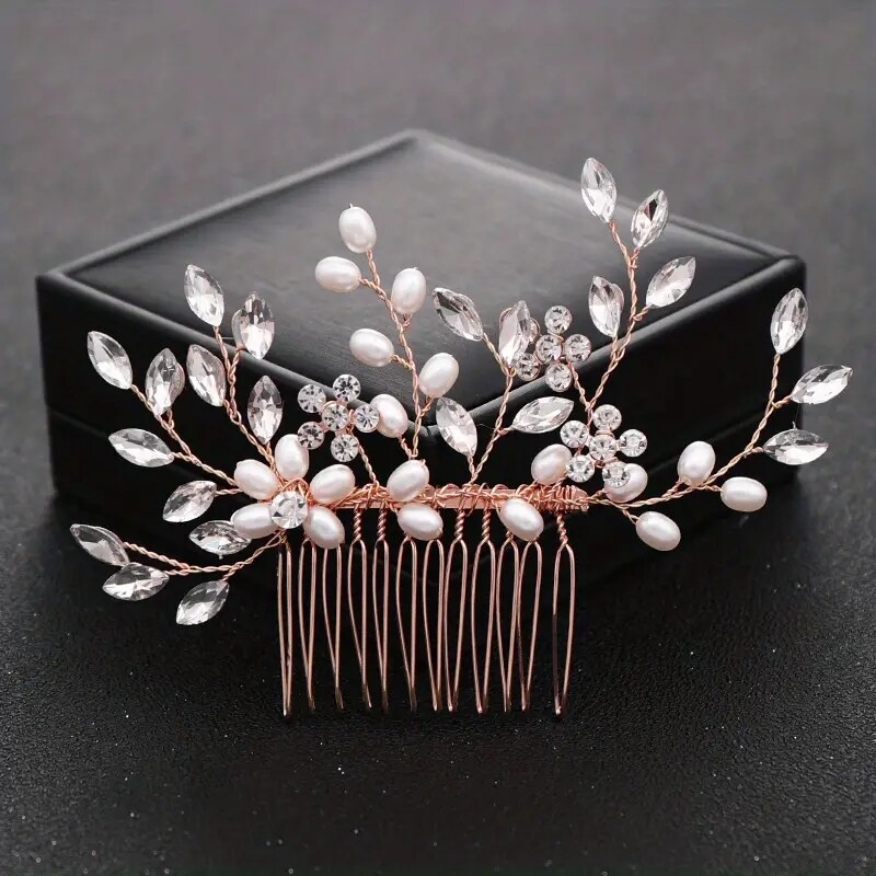 Menyasszonyi hajfésű esküvői fejdísz Arany és ezüstös hajfésű Faux Pearl hajfésű strasszkristály hajfésű esküvői haj A
