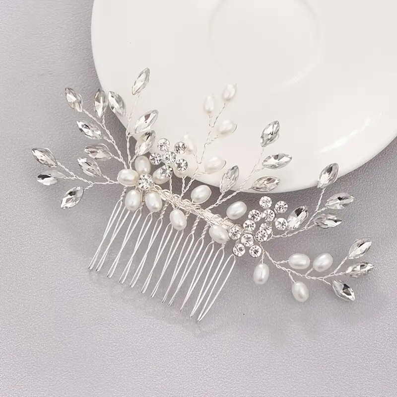 Menyasszonyi hajfésű esküvői fejdísz Arany és ezüstös hajfésű Faux Pearl hajfésű strasszkristály hajfésű esküvői haj A