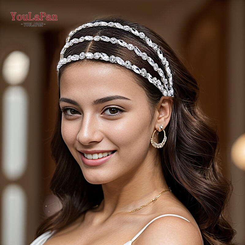 YouLaPan menyasszonyi strasszos hajkarika Esküvői menyasszonyi fejfedő Női fejdísz kézzel készített fejpánt bankett ékszer party ajándék HP597