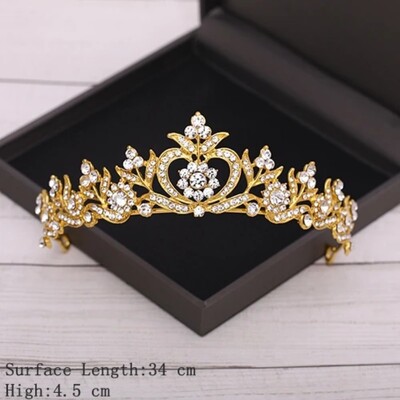 Kāzu kronis Zelta kāzu matu aksesuāri Kristāla Rhinestone Līgavas kāzu tiāras un kroņi Galvassega Diadema Matu Ornaments