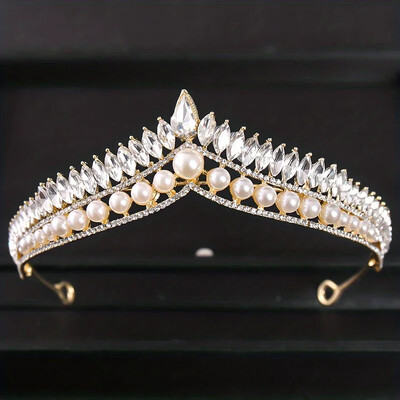 Kāzu kronis Zelta kāzu matu aksesuāri Kristāla Rhinestone Līgavas kāzu tiāras un kroņi Galvassega Diadema Matu Ornaments