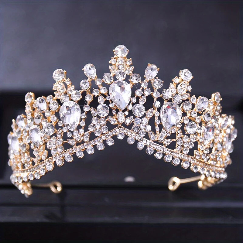 Kāzu kronis Zelta kāzu matu aksesuāri Kristāla Rhinestone Līgavas kāzu tiāras un kroņi Galvassega Diadema Matu Ornaments