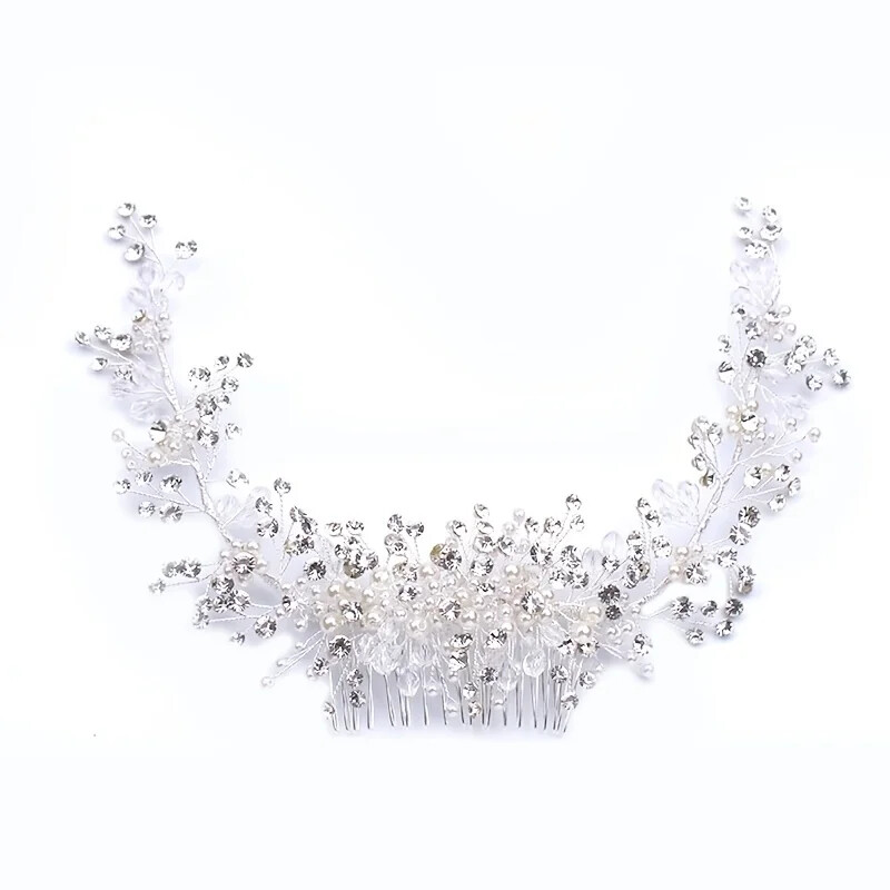 Tiare de mireasă Pieptene de păr cu perle Bijuterii pentru cap de cristal Ornamente pentru păr pentru femei Bentite de nuntă cu stras