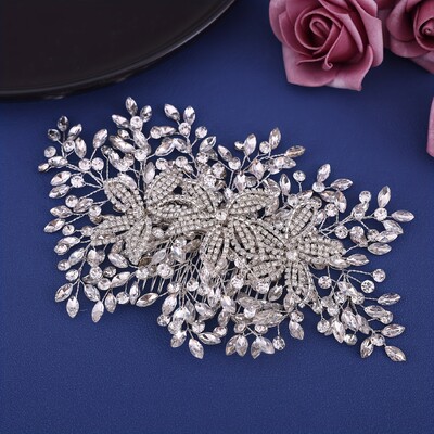 Madinga nuotakos galvos apdangalas su šukomis Moters galvos apdangalas Blizgantis Kalnų krištolas Plaukų papuošalas Nuotakos Vestuviniai plaukų aksesuarai