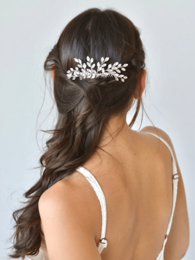 Piepteni de păr de mireasă cu stras argintiu la modă Accesorii pentru cap de nuntă Pieptene de păr pentru mireasă verde, realizate manual pentru femei