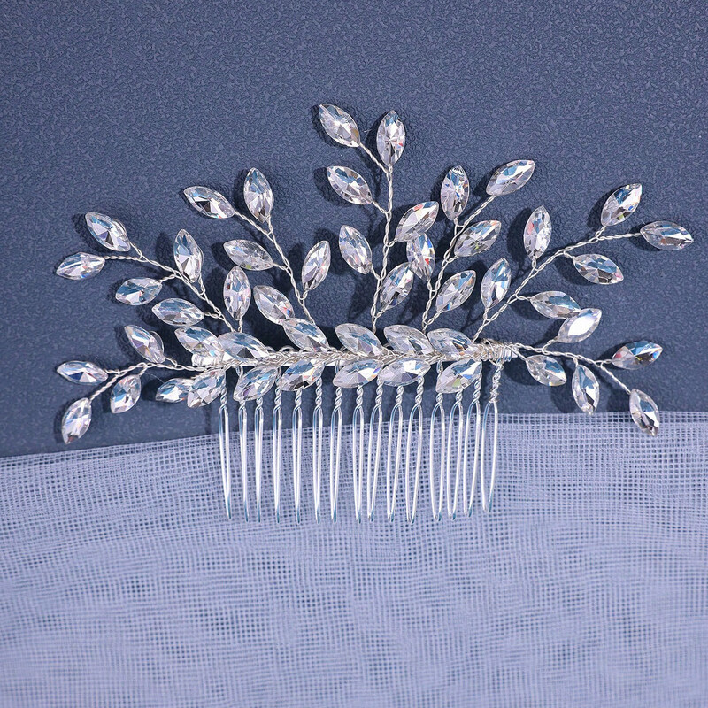 Piepteni de păr de mireasă cu stras argintiu la modă Accesorii pentru cap de nuntă Pieptene de păr pentru mireasă verde, realizate manual pentru femei