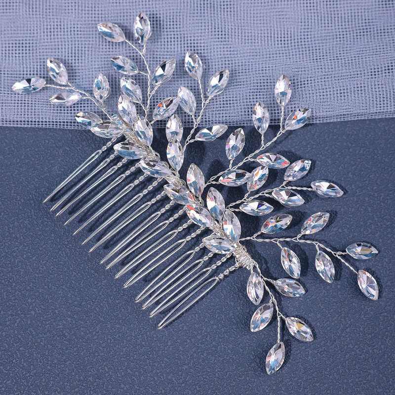 Piepteni de păr de mireasă cu stras argintiu la modă Accesorii pentru cap de nuntă Pieptene de păr pentru mireasă verde, realizate manual pentru femei
