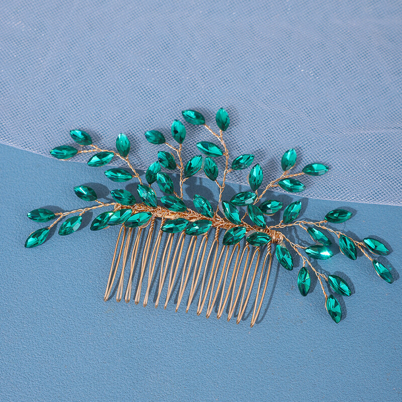 Piepteni de păr de mireasă cu stras argintiu la modă Accesorii pentru cap de nuntă Pieptene de păr pentru mireasă verde, realizate manual pentru femei