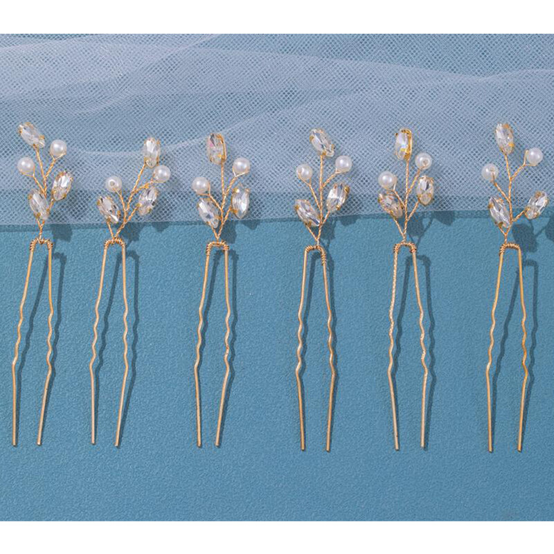 6db menyasszonyi hajtű esküvői fejdísz Arany és ezüst gyöngyház hajfésű strasszkristály esküvői hajtartozékok