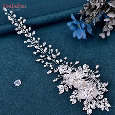 YouLaPan lydinio gėlių vestuvinė galvos juosta su šukomis Elegantiški perlai nuotakos galvos apdangalas mergaičių moterų galvos apdangalai vestuvių papuošalai plaukams HP511