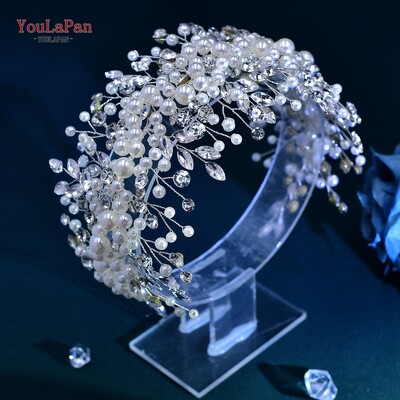 YouLaPan Pearls női fejpánt, kézzel készített strasszos menyasszonyi fejdísz esküvői hajkiegészítők menyasszonyi koszorúslány fejdísz HP635