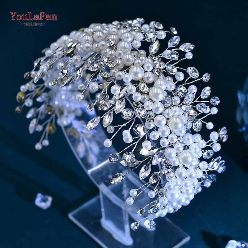 YouLaPan Pearls női fejpánt, kézzel készített strasszos menyasszonyi fejdísz esküvői hajkiegészítők menyasszonyi koszorúslány fejdísz HP635