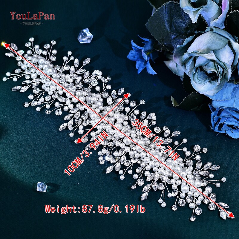 YouLaPan Pearls női fejpánt, kézzel készített strasszos menyasszonyi fejdísz esküvői hajkiegészítők menyasszonyi koszorúslány fejdísz HP635