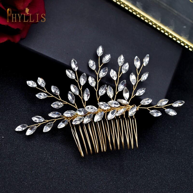A466 piepteni de păr de mireasă de aur cu strass nuntă tiara cristal femei agrafe de păr lucrate manual bijuterii de păr petrecere mireasa ace de păr