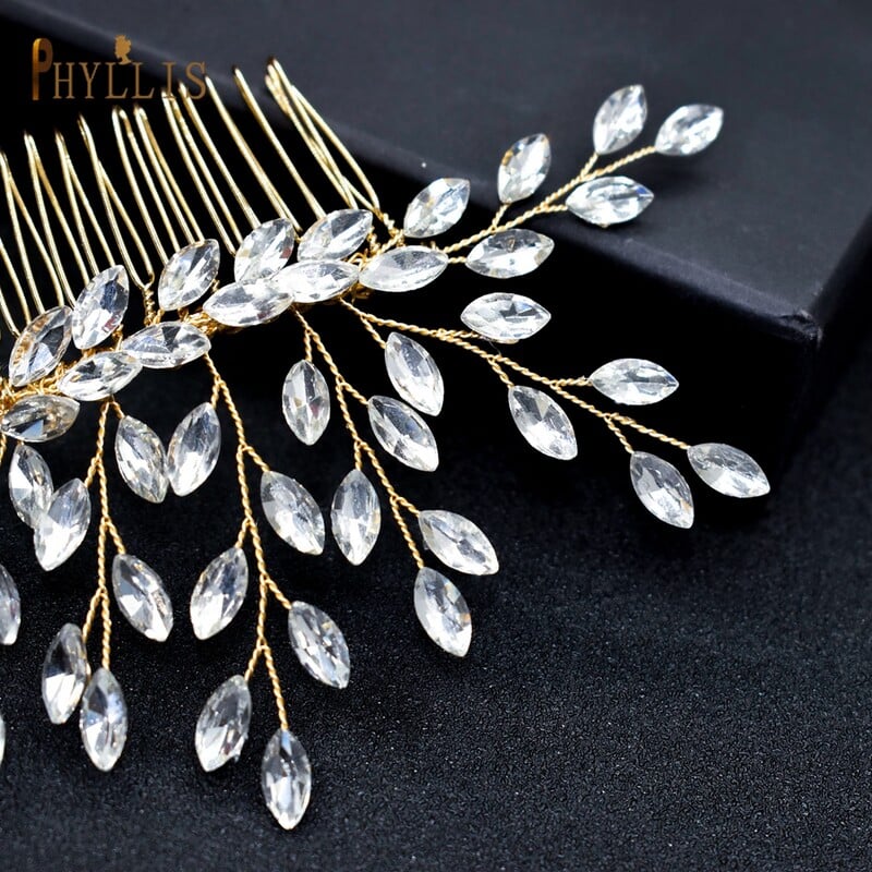 A466 piepteni de păr de mireasă de aur cu strass nuntă tiara cristal femei agrafe de păr lucrate manual bijuterii de păr petrecere mireasa ace de păr