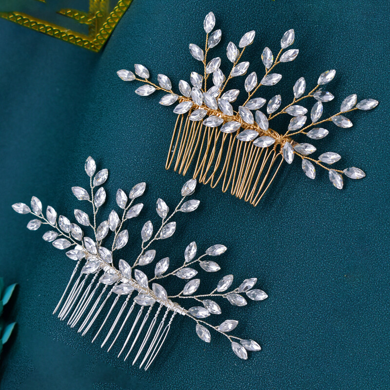 A466 piepteni de păr de mireasă de aur cu strass nuntă tiara cristal femei agrafe de păr lucrate manual bijuterii de păr petrecere mireasa ace de păr