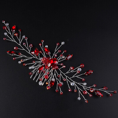 Κόκκινο κρυστάλλινο χτένα μαλλιών από στρας για νυφικό χειροποίητο vintage νυφικό αξεσουάρ για γυναικεία πάρτι Headpiece Tiaras