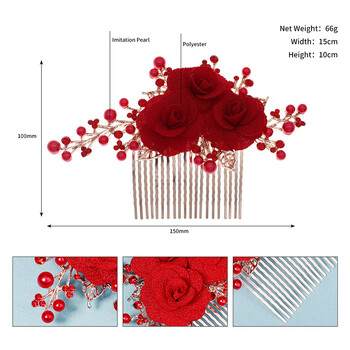 Κόκκινο μεγάλο λουλούδι Νυφικές χτένες μαλλιών Γάμος Νύφη φουρκέτα Κλιπ μαλλιών για γυναίκες Πλαϊνά μαλλιά για γάμους Κοσμήματα Δώρο παράνυμφων