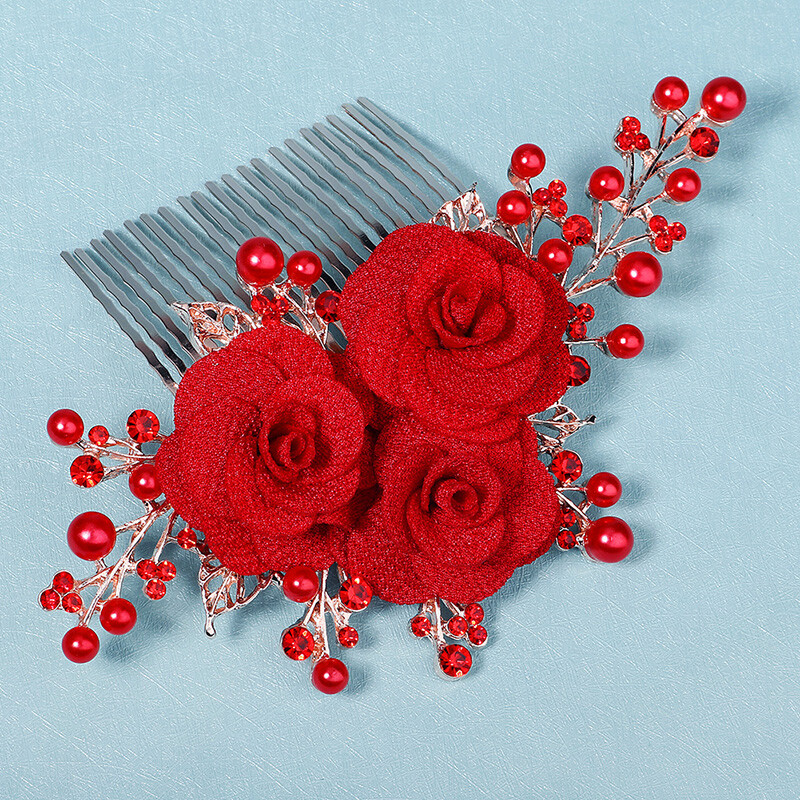 Piros nagy virág menyasszonyi hajfésűk esküvői menyasszonyi hajcsat hajcsatok nőknek hajoldalak esküvőkre Ékszer koszorúslány ajándék