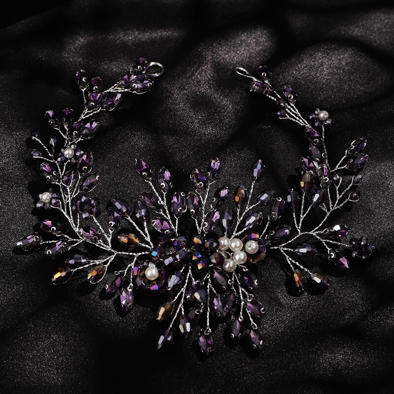 Lila strasszos fejpánt esküvői fejdísz kézzel készített gyöngykristály menyasszonyi haj ékszerek fejfedők kék haj kiegészítők tiara