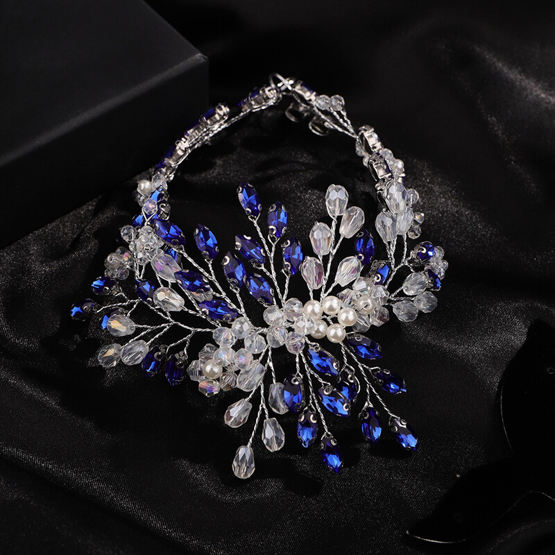 Lila strasszos fejpánt esküvői fejdísz kézzel készített gyöngykristály menyasszonyi haj ékszerek fejfedők kék haj kiegészítők tiara