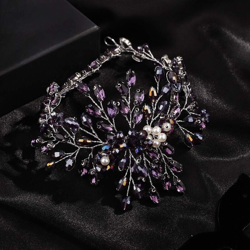 Lila strasszos fejpánt esküvői fejdísz kézzel készített gyöngykristály menyasszonyi haj ékszerek fejfedők kék haj kiegészítők tiara