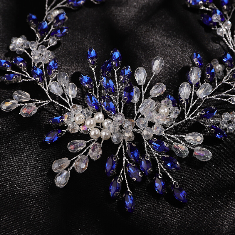 Lila strasszos fejpánt esküvői fejdísz kézzel készített gyöngykristály menyasszonyi haj ékszerek fejfedők kék haj kiegészítők tiara