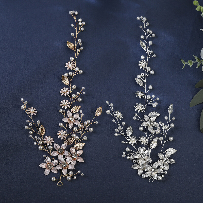 Kézzel készített virágos fejdísz gyöngy strassz menyasszonyi esküvői hajpántok szőlő fém levél virág fejdísz ékszer haj kiegészítők