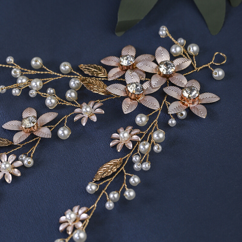 Kézzel készített virágos fejdísz gyöngy strassz menyasszonyi esküvői hajpántok szőlő fém levél virág fejdísz ékszer haj kiegészítők